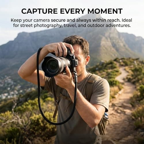 Dazvyn Professional Camera Strap, 100cm Heavy Duty Rope Camera Neck Strap for DSLR, Mirrorless & Micro Single, High Strength Nylon Rope with Premium Leather, Retro Style (Black) — view 6