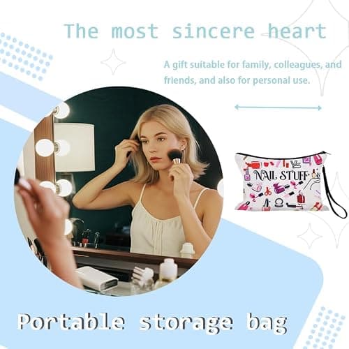 Sisadodo Nail Polish Organiser Bag for Women Girls Nail-Stuff Print Portable Nail Polish Storage Organiser for Travel Holiday Manicure Tool Bag for Nails Art Equipment Accessories with Anti Loss Strap — view 5