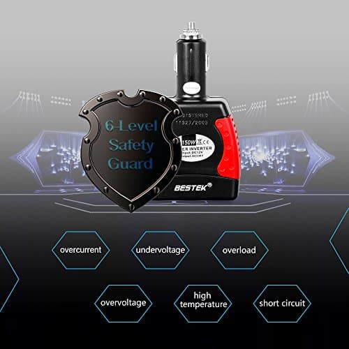 BESTEK 150W Power Inverter Car Laptop Charger DC 12V to AC 230V 240V Converter Adapter with 3-Pin Plug and Dual USB Ports — view 5