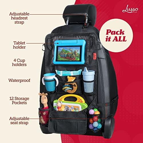 Car Back Seat Organizer with Larger Protection & Storage - 12 Compartments including iPad Holder, Reinforced Corners to Prevent Sag, Eco Friendly Materials - Great Travel Accessory for Kids — view 3