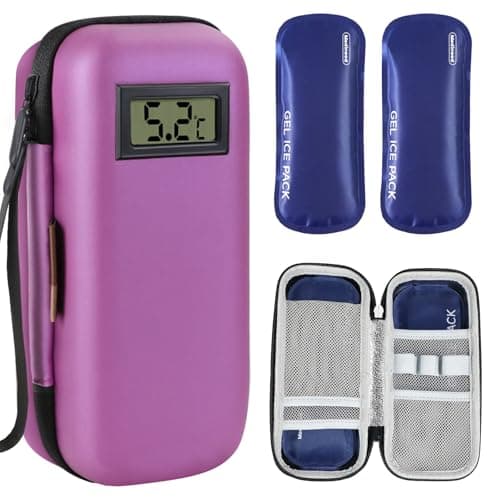 Insulin Cooler Travel Case, Refrigerated Medicine Travel Case with 2 Reusable Ice Packs TSA Approved for Diabetic Supplies Patent Pending, Portable Temperature Display Medicine Travel Cooler (Purple)