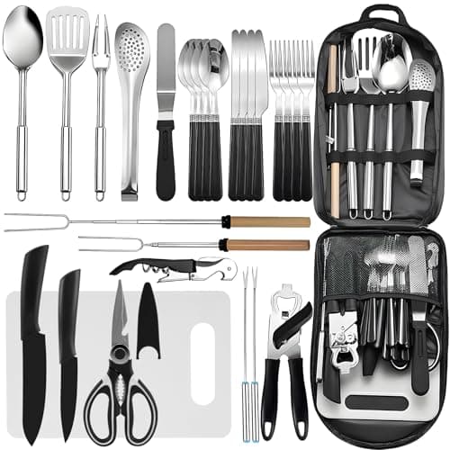 28Pcs Camping Cooking Utensils Set, Camping Utensil Set for Campervan,Camping Kitchen Utensil Organizer Travel Set, Accessories Set for Outdoor Hiking Picnic Trekking