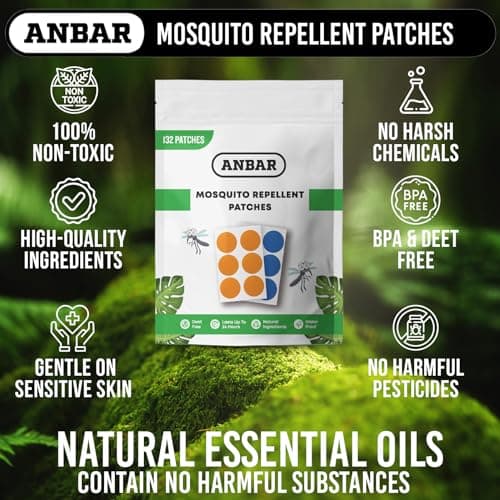 Anbar Mosquito Repellent Patches for Kids and Adults, 132 Patch Set, Small Waterproof Stickers to Repel Bugs and Insects, Deet Free Natural, 24-Hour Protection, Skin Safe — view 2