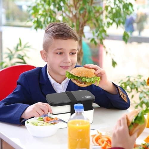 Fizepgo Lunch Box for Adults | 1450ml Dishwasher Safe Bowl - 2-TierFood Container with Removable Utensil Set and Sealing Strap | for Work, College, School, Picnic, Travel — view 2