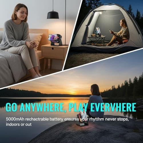 5-in-1 Wireless Induction Bluetooth Speaker with Adjustable Phone Stand, 5000mAh Power Bank for Android and iPhone, Hi-Fi Stereo Sound & 8 RGB Light Modes, Portable Audio Dock for Tablet (Black) — view 5
