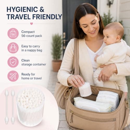 Beavorty Baby Cotton Buds [56 Pack], Organic Bamboo Swabs with Safety Double Tips, Plastic-Free & Biodegradable Eco Sticks for Newborn Ear, Nose and Navel Cleaning, 100% Pure Natural Cotton — view 5