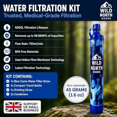 Wild North Goods Water Filter Straw with Bottle, Portable Camping Water Filter & Survival Water Purifier for Hiking, Travel, Fishing, Backpacking & Emergency Kit — view 3