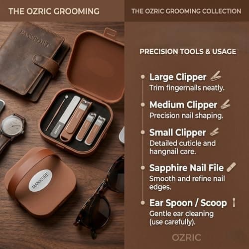OZRIC Luxury Manicure Set – 5 Piece Stainless Steel Nail Clipper Kit — view 2