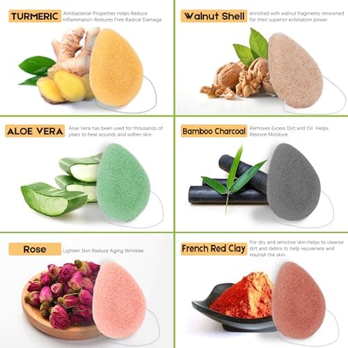 Konjac Exfoliating Organic Cleansing Facial Sponges Set - Natural Walnut Charcoal Konjac Face Scrubbers Sponge for Body Exfoliator Skincare Makeup Removal, Safe for Oily Dry Combination Sensitive Skin — view 2