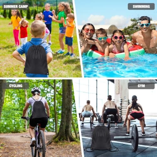 JFmall Drawstring Bags, Swim PE Bags Drawstring Gym Bag for Kids Adults String Swimming Sports Bag for School Sports Swimming Gym Travel Black — view 5