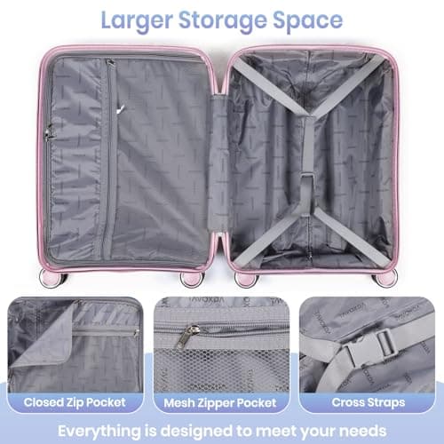 H.yeed Cabin Suitcase 55x40x20cm Cabin Luggage 20 inch Hard Shell Suitcase PP Lightweight Carry On Luggage with Spinner Wheels Approved for Ryanair EasyJet (Pink, 20 inch) — view 5