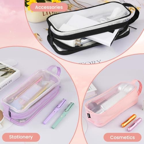 APXEL Clear Mesh Pencil Case Pink, 2 Compartment Pen Bag — view 4