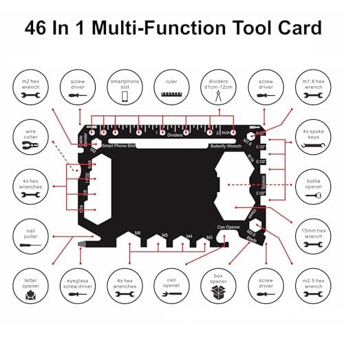 KTHZI 46-in-1 Multi Tool Card - Credit Card Size Gadget Wallet Set | Stainless Steel Camping & Outdoor Multitool | Perfect Men’s Gifts for Christmas, Birthdays(Black) — view 2