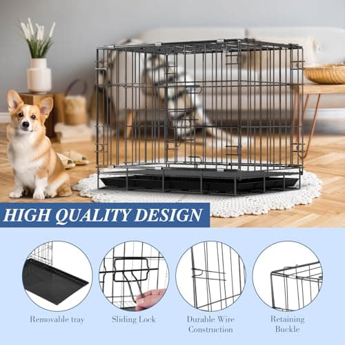 24" Folding Metal Dog Cage, Double-Door Puppy Training Crate with Removable Tray, Secure Locking Latches & Rust-Resistant Coating, Portable Carrier for Small Breeds(24 × 16.5 × 19.7in) — view 3