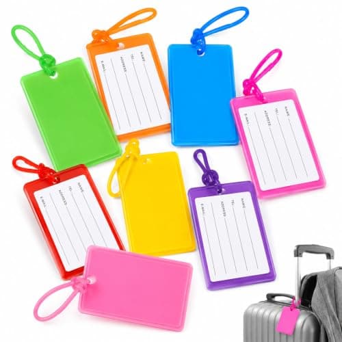 8 Pack Multicolor Waterproof PVC Luggage Tags for Suitcases & Travel Bags