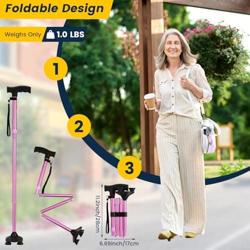 Walking Stick for Women, Folding Adjustable Walking Sticks for 5.2FT-6.1FT Ladies, Free Standing Cane with Pivot Tip, Collapsible Walking Stick for Elderly — view 4