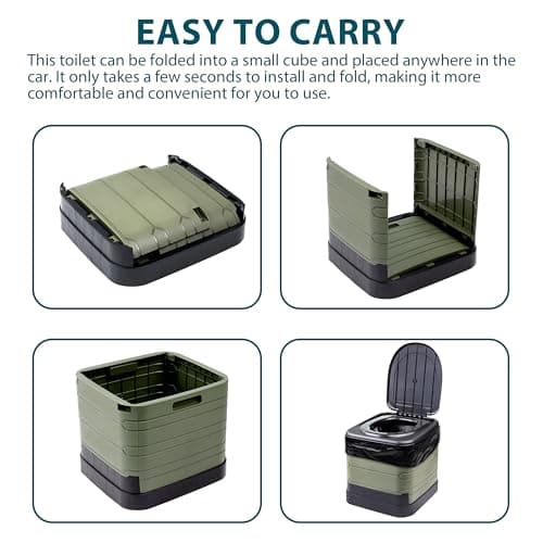 Crystals 24L Portable Camping Toilet – Compact Outdoor Travel Potty Loo for Caravan, Folding Toilet, Fishing, Hiking, Festivals & Picnics – Lightweight, Easy-Clean Design (Green/Black) — view 3