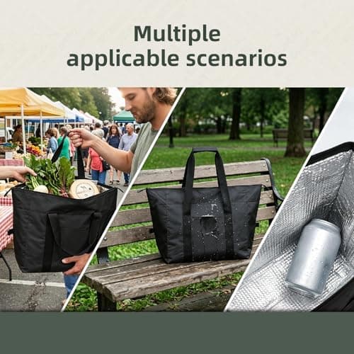 JIESHEPR Cool Bag 20L Large Insulated Picnic Bag, Foldable Leakproof Cooler Box for Camping, Beach & Travel, Thermal Food Delivery Storage for Hot & Frozen Goods, Reusable Lunch Tote (Black) — view 6