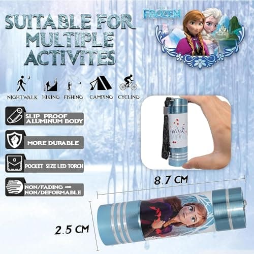 Forzen Sky Blue LED Torch, 8.7cm Aluminum Super Bright Flashlight for Kids, Night Light for General Purpose, Emergency 3+ Years | Travel Small Hand Torch — view 2