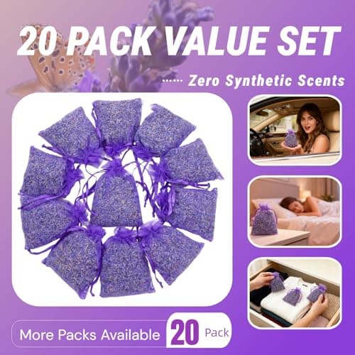 20 Pack French Lavender Sachets Fresh Scent for Closets Drawers Car — view 6