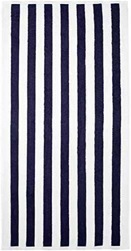 Amazon Basics Beach Towel, 100% Cotton Cabana Stripe, Pool, Gym & Spa Towels for Adults, 76 x 152 cm, Navy Blue, 2-Pack — view 5
