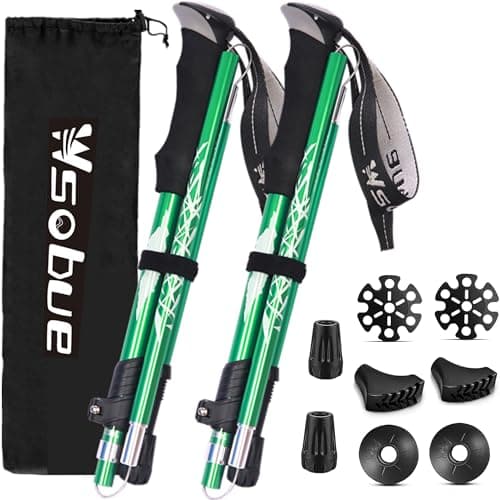 Wsobue Walking Pole-1 Pack Hiking Trekking Pole With Antishock and Quick Lock System, Telescopic, Collapsible, Ultralight Foldable Hiking Walking Stick for Seniors Women Men (Green-1 Pair)