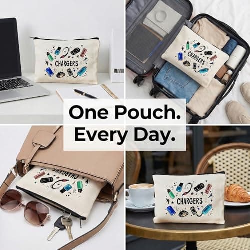 Canvas Charger Organiser Pouch with Zipper Closure - Rectangular Water-Resistant Storage Bag for Electronic Accessories, Portable Cord Holder Case for Travel and Commuting — view 6
