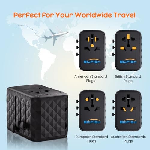 Bigfish Universal Travel Adapter, 65W GaN USB Charger, 3Fast Charging Ports — view 2