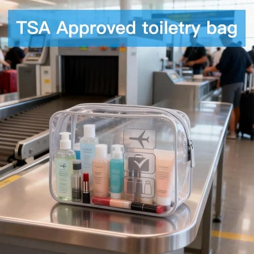 Clear Toiletry Bags for Travel, 2 Pack TSA Approved Airport Liquids Bag, 20x20cm See Through Wash Bag, Waterproof PVC Transparent Makeup Bag Cosmetic Pouch for Men & Women Hand Luggage — view 2