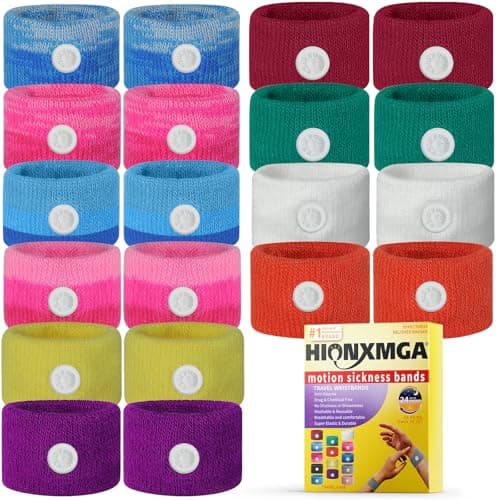 HIONXMGA 10 Pairs Travel Sickness Bands, Acupressure Anti Nausea Wristbands