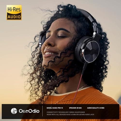 OneOdio Over Ear Headphone Studio Wired Bass Headsets with 50mm Driver, Foldable Lightweight Headphones with Shareport and Mic for DJ Recording Monitoring Mixing Podcast Guitar PC TV — view 2