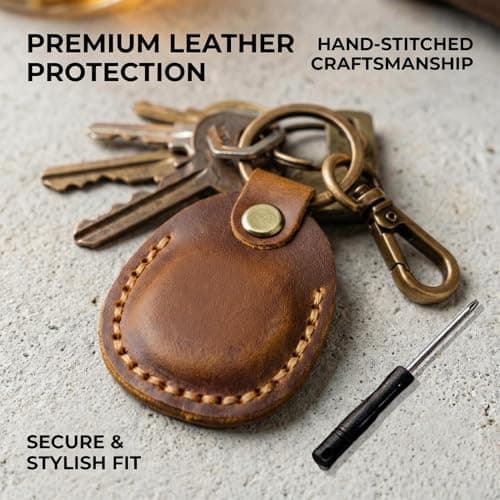 1 Pack Genuine Leather for Apple AirTag Holder for Pet,Luggage,Bags,Key — view 2