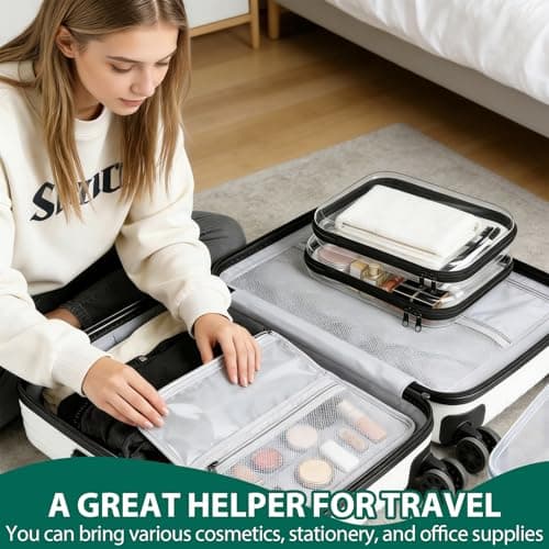 2PCS Clear Hard Shell Zipper Cases, Small Hard Case Toiletries Organiser Waterproof Toy Storage Bags for Building Blocks Puzzles Travel Gear & Cosmetic (25x21x5CM) — view 6