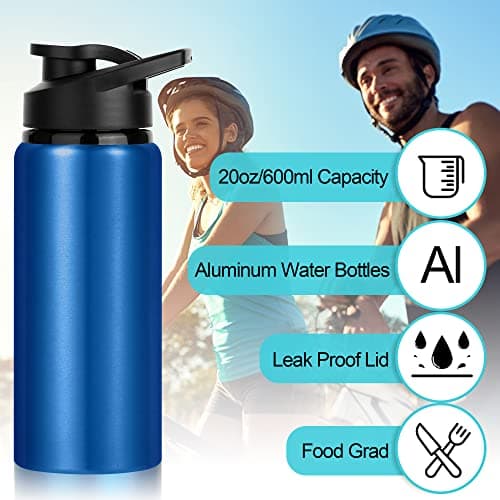 LYDTICK 10 Pack Water Bottles Bulk, 20oz Sports Aluminum Water Bottle with Snap Lids Metal Reusable Leak proof Personalized Bottle for Travel Camping Gym Hiking Fishing(Black) — view 3