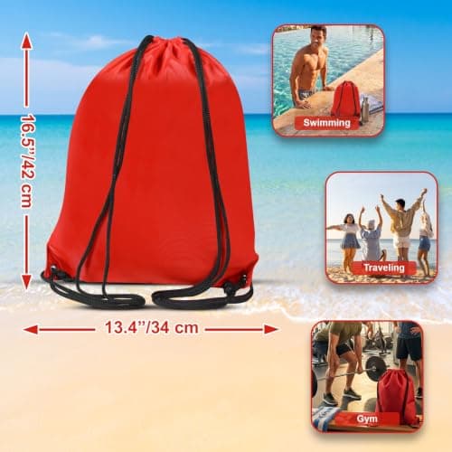 WESTWOOD FOX Drawstring Gym Bag String Bags Gym Sack Backpack PE Bags for Women Men Trainer Swimming Bag Travel Beach School Holidays Suitable for Sports,kids,Boys,Girls (Red) — view 4
