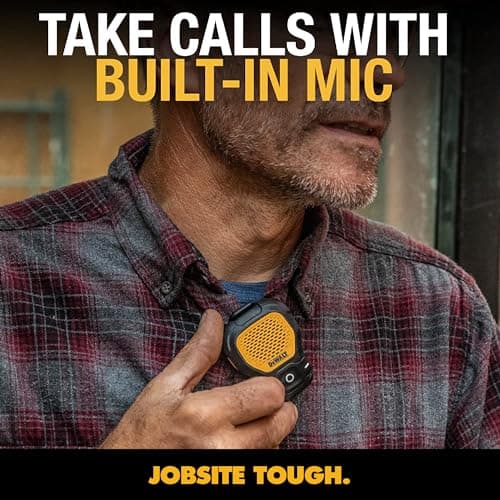 DEWALT Wearable Bluetooth Portable Speaker, Magnetic Clip-On Wireless Bluetooth Speaker, Jobsite Pro Water-Resistant Portable Speaker, Built-in Mic for Hands-Free Music and Calls — view 5