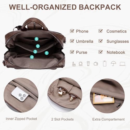 VASCHY Backpack for Women, Large Vegan Leather Rucksack with Wallet Set Convertible Handbag for Lady Guitar Strap — view 4