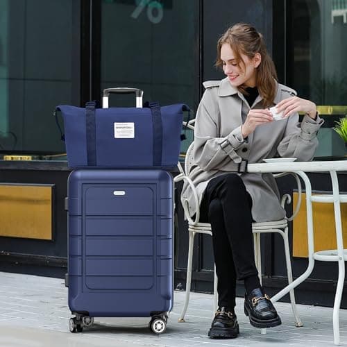 SHOWKOO Luggage Set 5 Piece Hardshell PC+ABS Expandable Suitcase, Blue — view 2