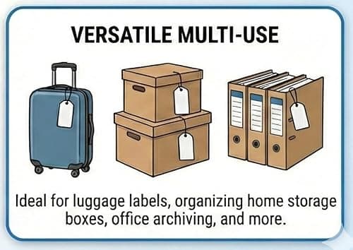CyberSunrise Large White Tie-On Tags with String | Heavy Duty 350gsm Blank Write-On Card Luggage Labels | Pre-Strung for Gifts, Storage, Luggage, Inventory & Moving Boxes - 120mm x 60mm, Pack of 30 — view 2