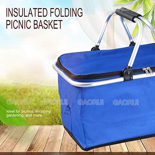 Insulated Picnic Basket Cooler Bag Reusable Lunch Bag Folding Collapsible Cooler Basket 30L for Camping Sports Beach Travel (Orange) — view 5