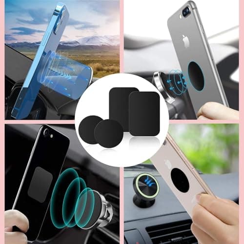 Smartphones Metal Plate 4 Pack for Phone Car Mount Holder Cradle with 3M Adhesive (Compatible with Magnetic Mounts) - 2 Rectangle and 2 Round, Black — view 3