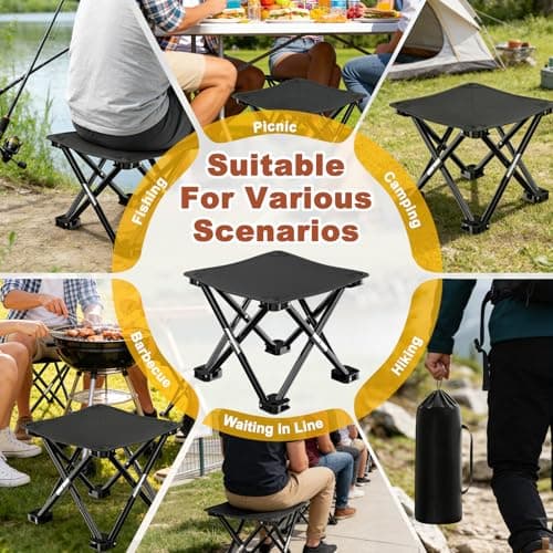Folding Camping Stool with Carry Bag & Stable Feet, Portable Collapsible Stable Stools 33x33x33cm, Outdoor Foldable Backpack Stool Lightweight Fishing Chairs for Picnics, Travel, Camping, Gardening — view 6