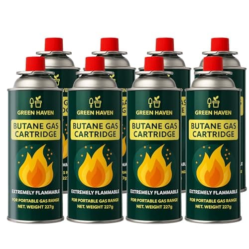 Green Haven Camping Gas | Butane Gas Canisters for Camping 8 Pack - EN417