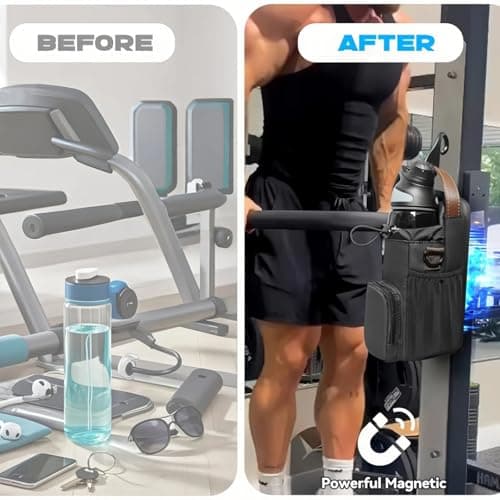 Magnetic Gym Bag Water Bottle Carrier Holder with Phone Pockets, Water Bottle Carrier with Shoulder Strap, Magnets Gym Water Bottle Sling Bag for Women Men Gym Running Travel Work — view 4