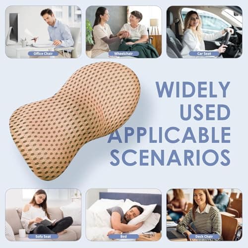 YUGEVRA Lumbar Support Pillow for Lower Back Pain Relief – Ergonomic Streamline Memory Foam Cushion for Office Chair, Car Seat, Gaming, Recliner and Sleeping (Brown) — view 5
