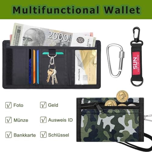 Bogoro Camouflage Wallet Travel Card Holder Wallet Three Door Slim Wallet Rfid Kids Sports Canvas Coin Purse for Kids, Boys and Girls, Army Grey, 12 x 8 x 1 cm, Modern — view 3