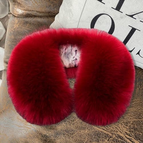 Worparsen Detachable Winter Fluffy Faux Fur Collar Scarf Neck Warmer Thickened Windproof Neck Scarf Neck Wrap for Winter Coat Wine Red — view 3