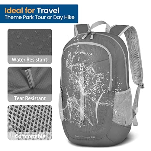 ZOMAKE Lightweight Foldable Backpack, Packable Rucksack 25L Folding Small Back Pack Foldaway Ultralight Daypack for Women Men Travel Hiking Walking (Dark gray) — view 4