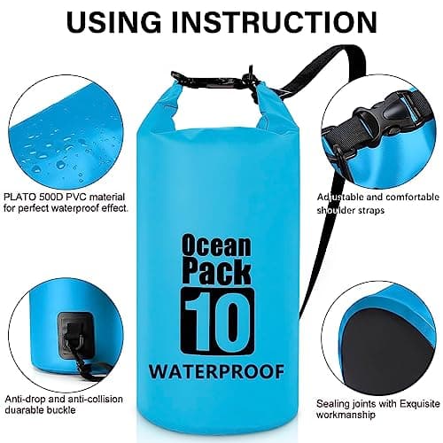 Invool Dry Bag, 5L/10L/20L/30L Waterproof Dry Bag, Dry Sack with Adjustable Shoulder Strap for Hiking, Swimming, Rafting, Surfing, Cycling, Camping, Fishing — view 3