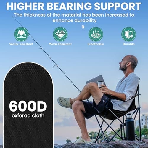 4 Pack Folding Camping Chairs For Adults, Foldable Portable Beach Chairs With Carry Bag & Cup Holder, Compact Design For Camping, Beach, Picnics, And Fishing Supports 300lbs(navy) Black 4pcs — view 6